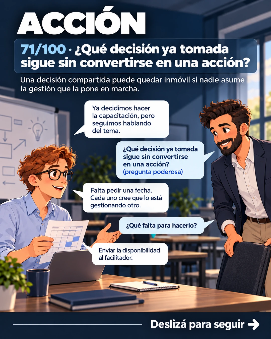 71/100 · ¿Qué decisión ya tomada sigue sin convertirse en una acción?