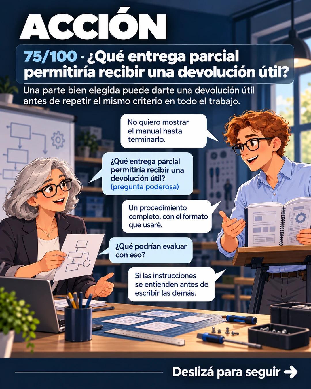 75/100 · ¿Qué entrega parcial permitiría recibir una devolución útil?