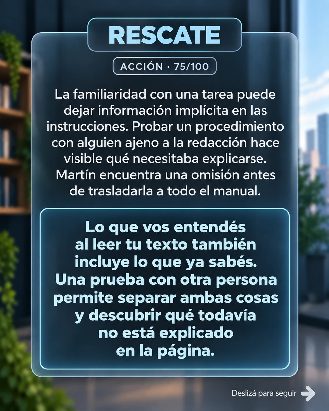 Rescate 75/100 · Probar instrucciones