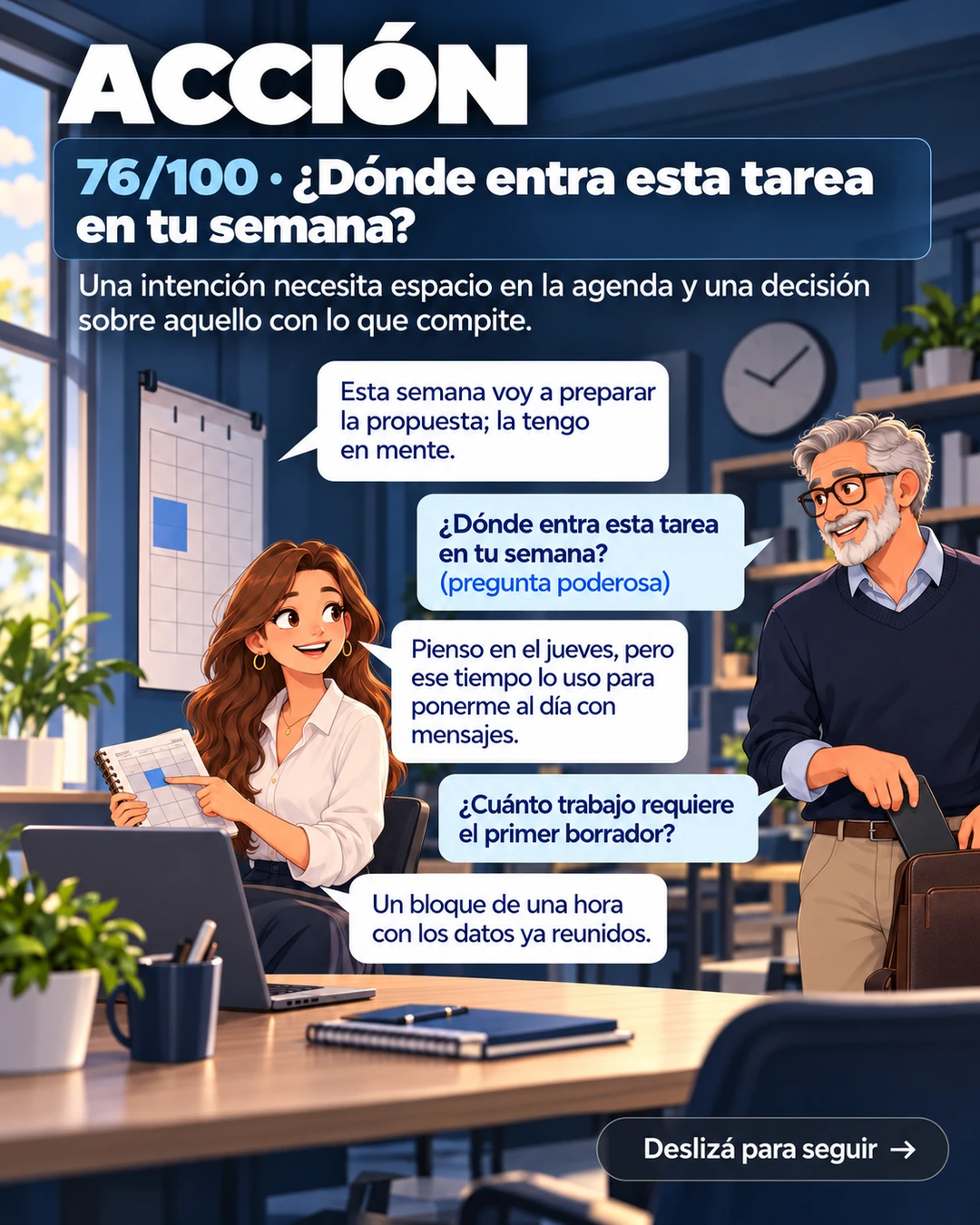 76/100 · ¿Dónde entra esta tarea en tu semana?