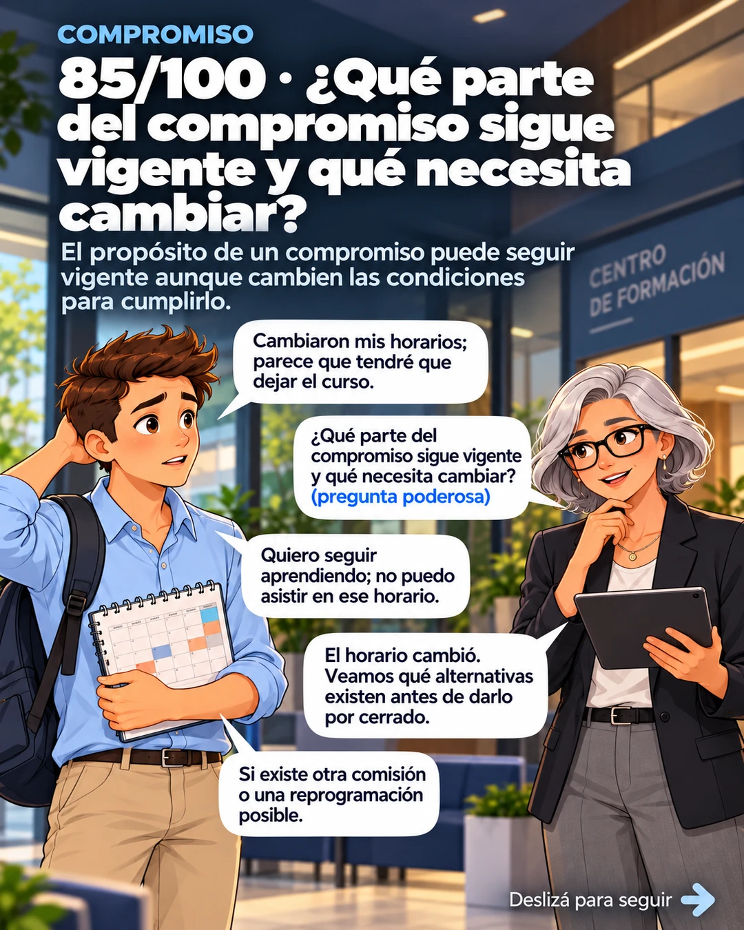 85/100 · ¿Qué parte del compromiso sigue vigente y qué necesita cambiar?