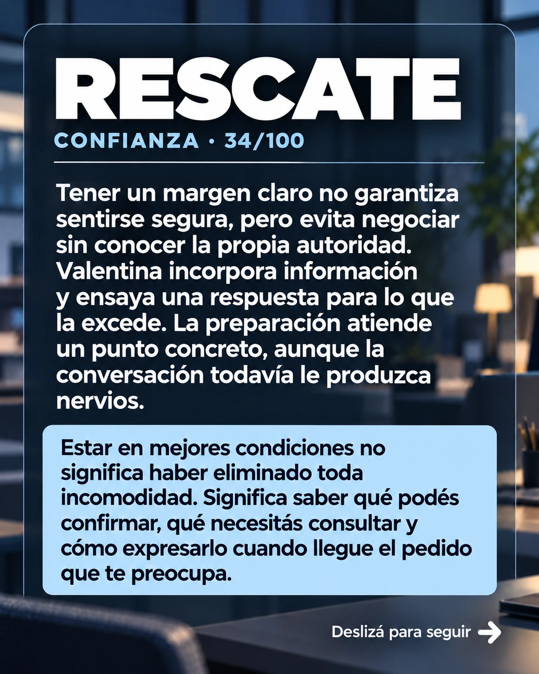Rescate 34/100 · Preparar la negociación