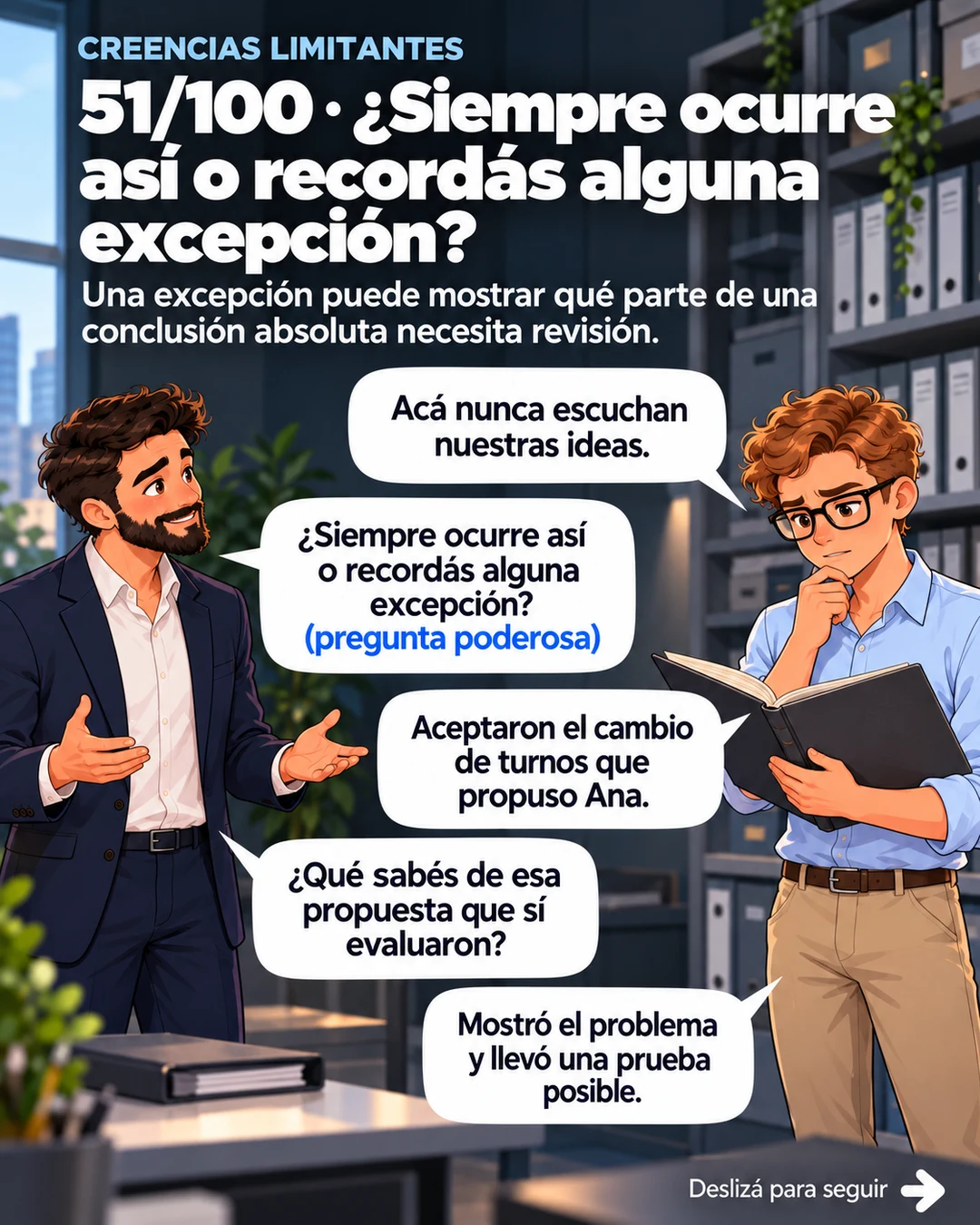 51/100 · ¿Siempre ocurre así o recordás alguna excepción?