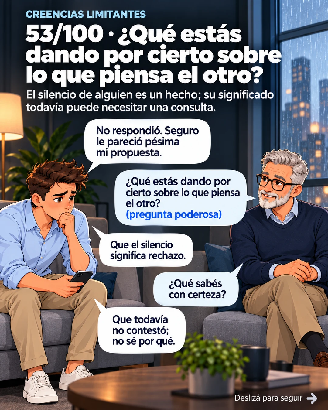 53/100 · ¿Qué estás dando por cierto sobre lo que piensa el otro?