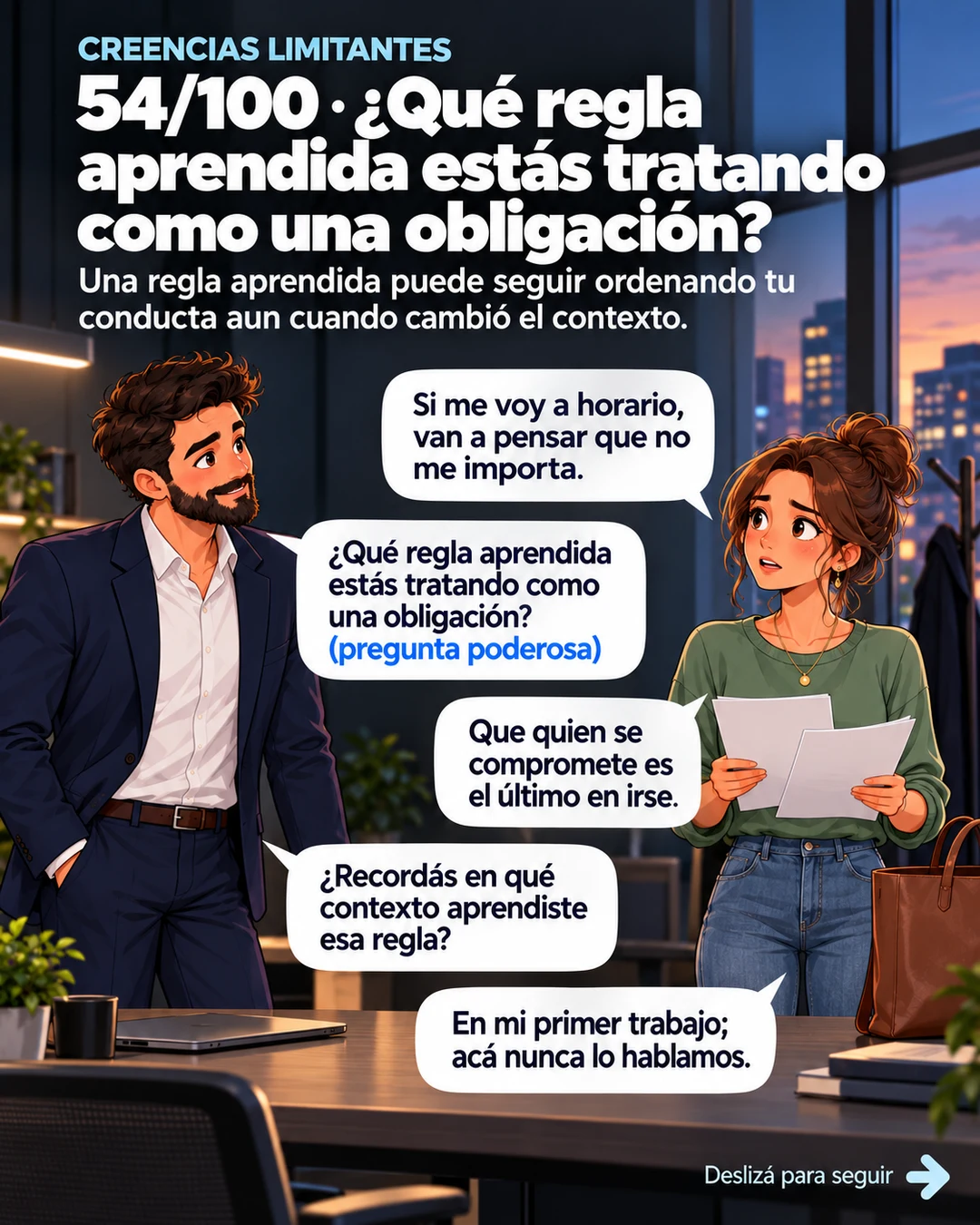 54/100 · ¿Qué regla aprendida estás tratando como una obligación?