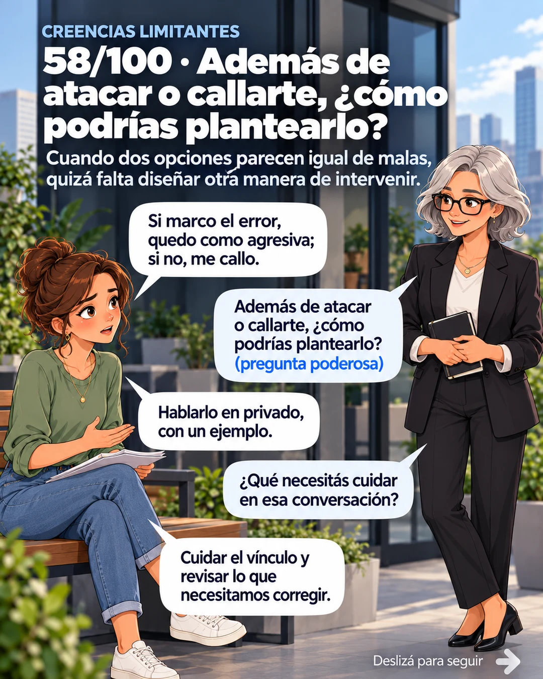 58/100 · Además de atacar o callarte, ¿cómo podrías plantearlo?