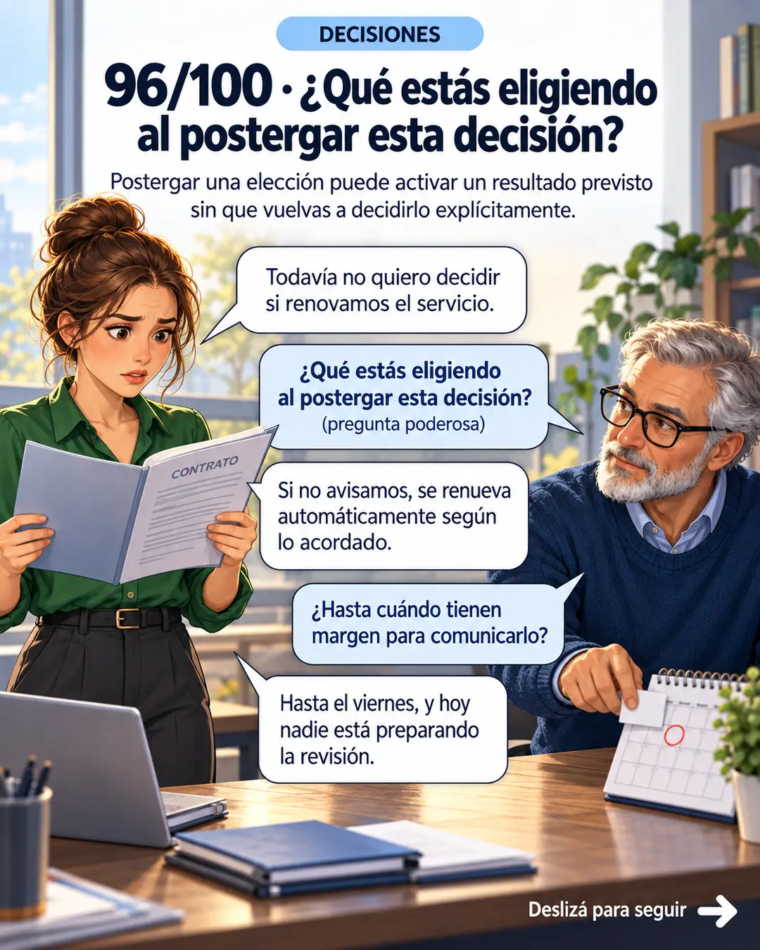 96/100 · ¿Qué estás eligiendo al postergar esta decisión?