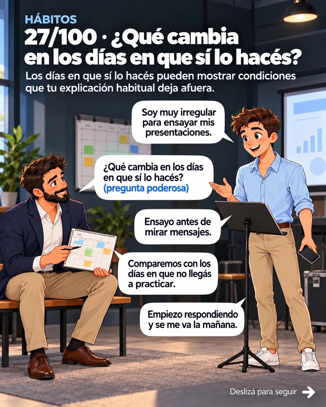 27/100 · ¿Qué cambia en los días en que sí lo hacés?