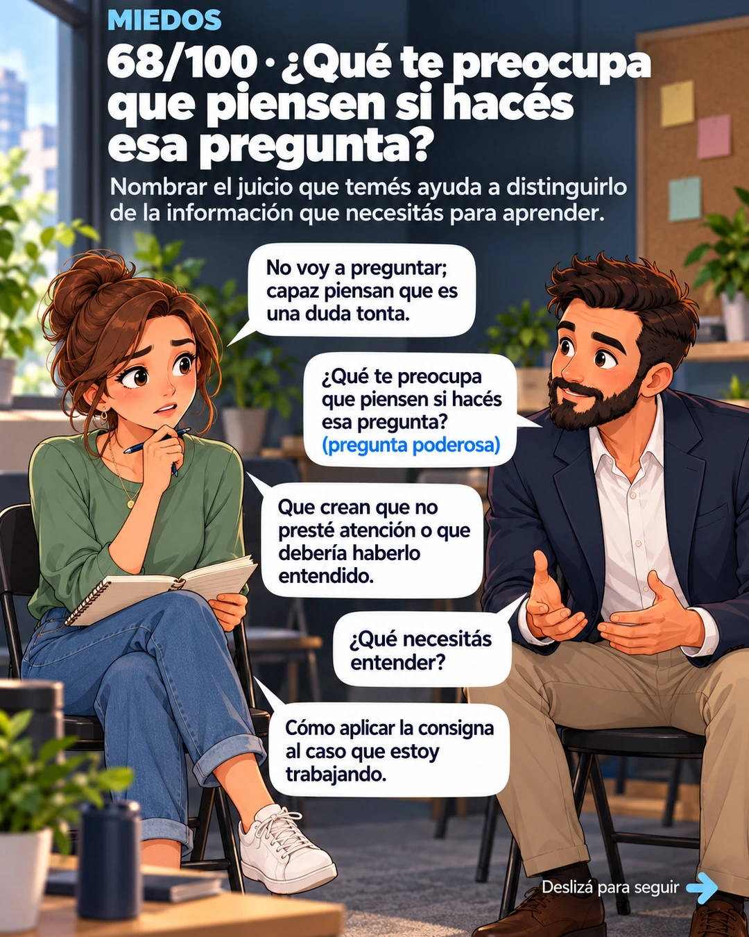68/100 · ¿Qué te preocupa que piensen si hacés esa pregunta?