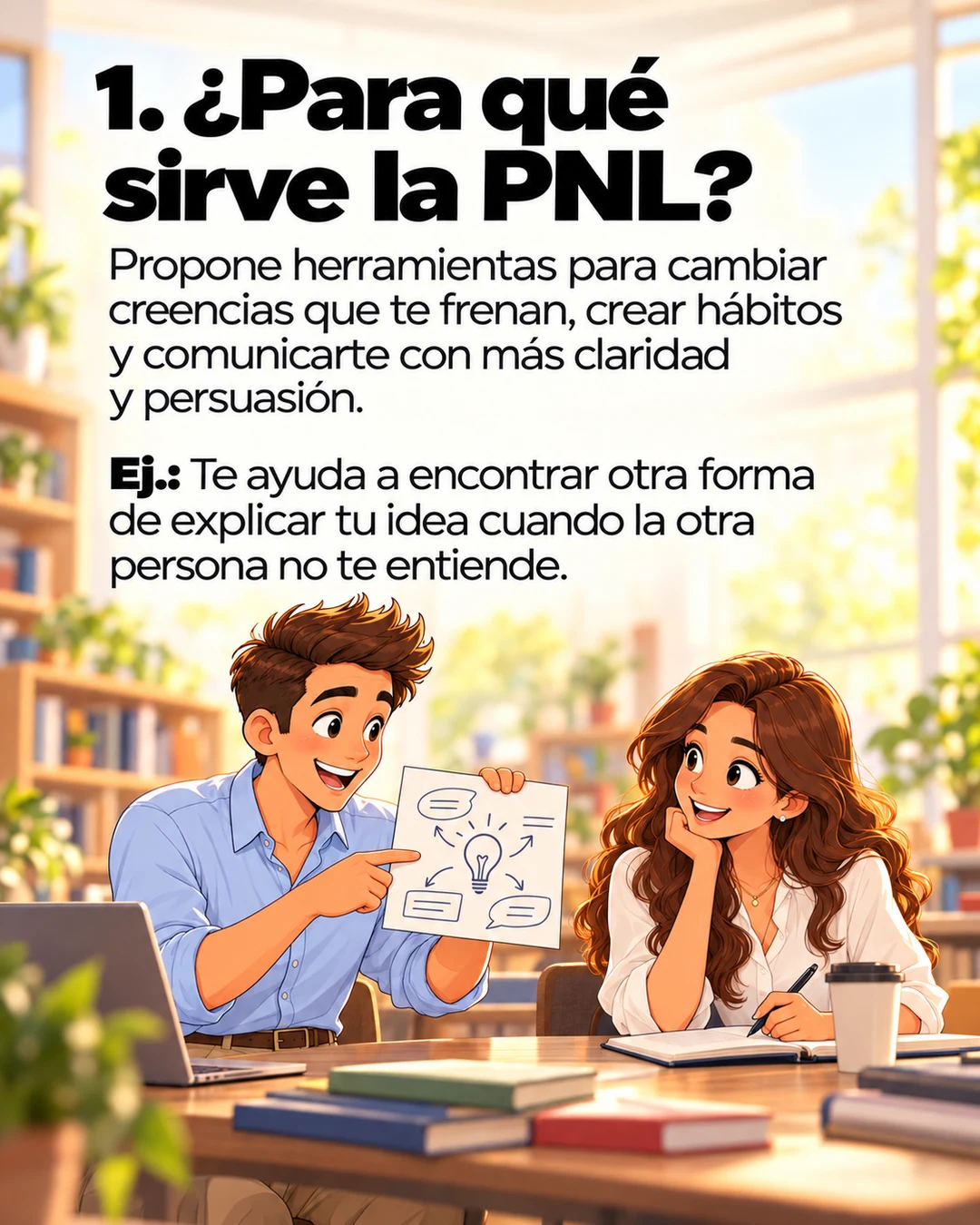Lucas explica una idea con un dibujo mientras Sofía lo escucha.