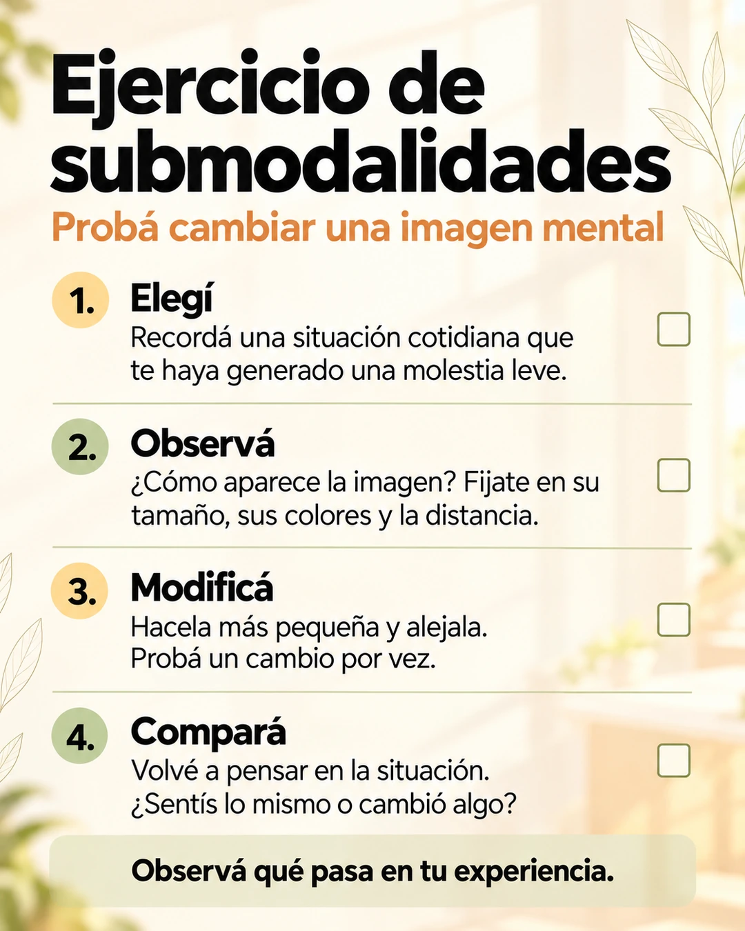 Ejercicio práctico de submodalidades en PNL